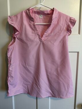 Sleeveless Pink Stripe V-Neck Ruffle Top